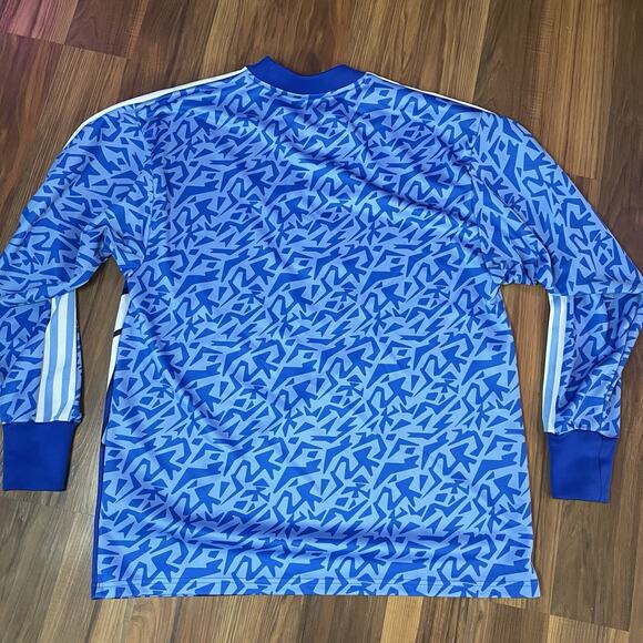 Men’s M Loose Fit Adidas Spain Icon Long Sleeve Goalkeeper Jersey Bahia Blue - Picture 3 of 9